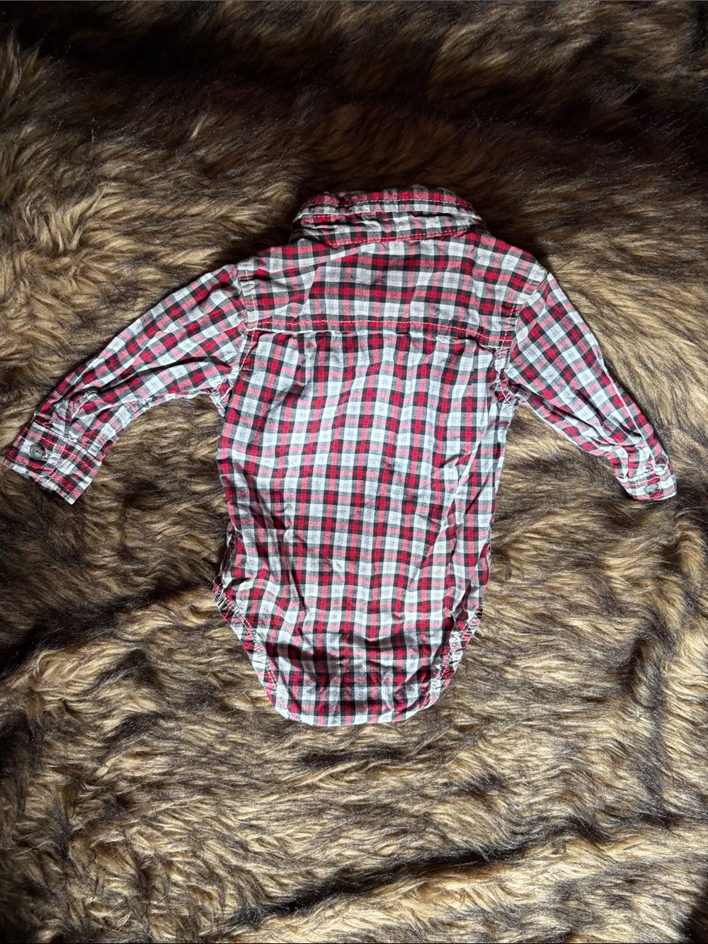 OshKosh B'gosh Red and Gray Plaid Long-Sleeve Baby One-Piece Size 9 Months